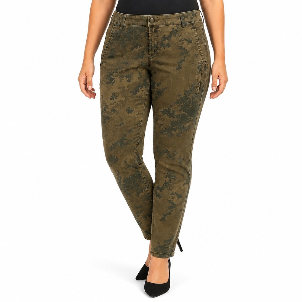 ZARA Z1975 Camo Jeans Women  10 Green Skinny Stretch Zip Pocket Pants Outdoor